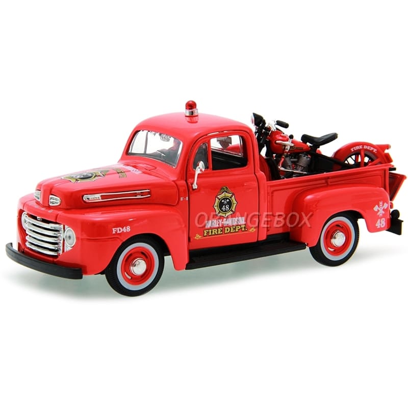 Ford F-1 Pick Up 1948 Bombeiros + Harley DavidsonEL Knucklehead 1936 Maisto